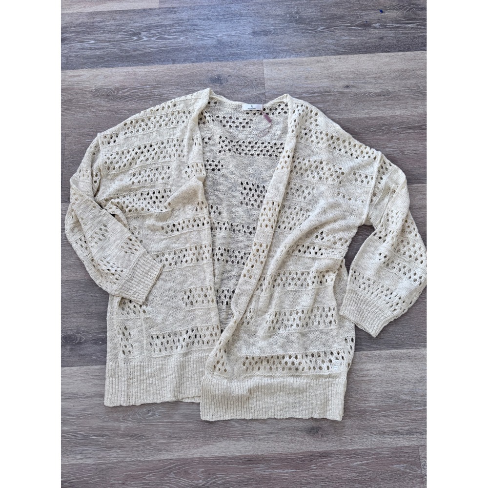 Hotouch Womens Cream Crochet Knit Open Front Cardigan Sweater Pointelle Small